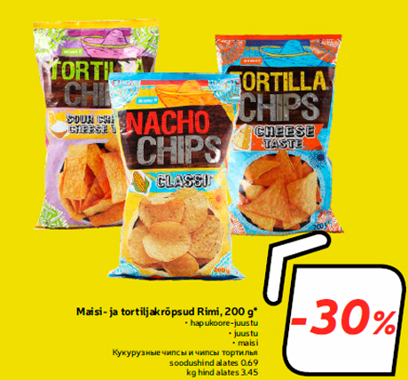 Maisi- ja tortiljakrõpsud Rimi, 200 g*  -30%