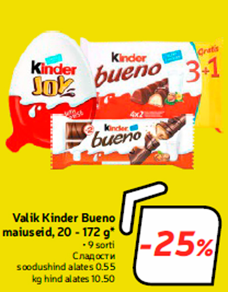 Valik Kinder Bueno maiuseid, 20 - 172 g*  -25%