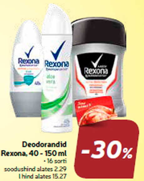 Deodorandid Rexona, 40 - 150 ml  -30%
