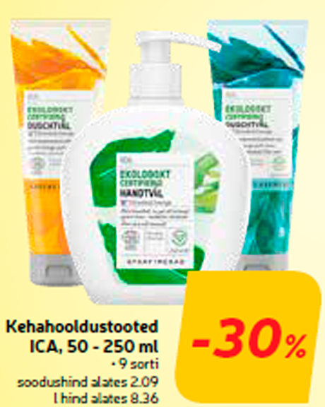 Kehahooldustooted ICA, 50 - 250 ml  -30%
