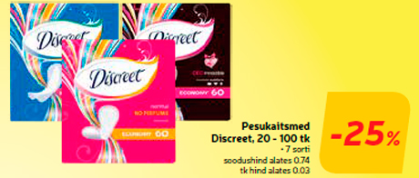 Pesukaitsmed Discreet, 20 - 100 tk  -25%
