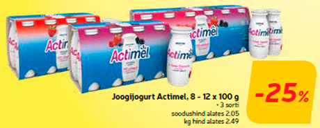 Joogijogurt Actimel, 8 - 12 x 100 g  -25%
