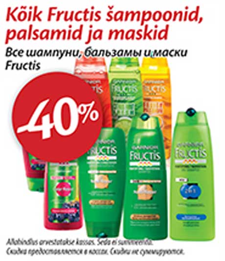 Kõik Fructis šampoonid, palsamid ja maskid -40%