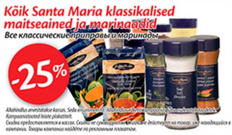 Kõik Santa Maria klassikalised maitseained ja marinaadid -25%