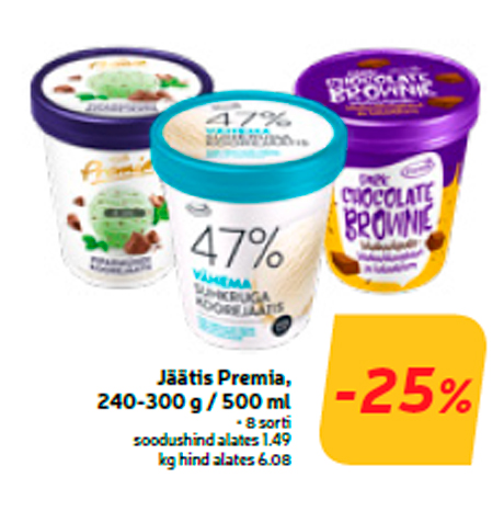 Jäätis Premia, 240-300 g / 500 ml -25%