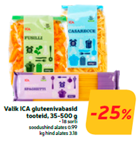 Valik ICA gluteenivabasid tooteid, 35-500 g -25%