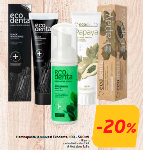 Hambapasta ja suuvesi Ecodenta, 100 - 500 ml -20%