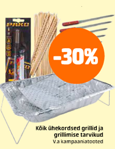 Kõik ühekordsed grillid ja grillimise tarvikud -30%