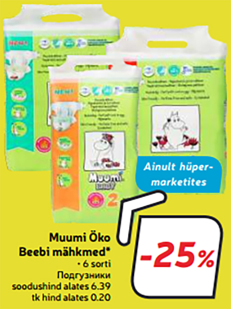 Muumi Öko Beebi mähkmed* -25%