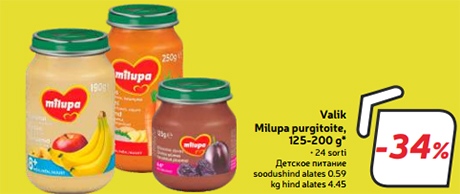 Valik Milupa purgitoite, 125-200 g* -34%