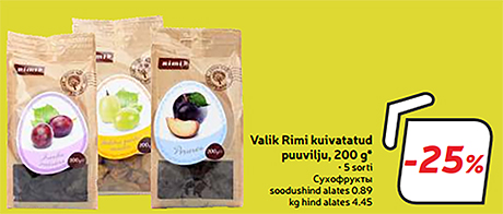 Valik Rimi kuivatatud puuvilju, 200 g* -25%