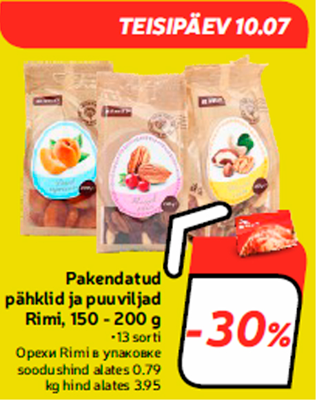 Pakendatud pähklid ja puuviljad Rimi, 150 - 200 g  -30%