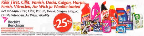 Kõik Tiret,Cillet,Vanish,Dosia,Calgon,Harpic,Finich, Vitroclen,Air Wick ja Woolite tooted