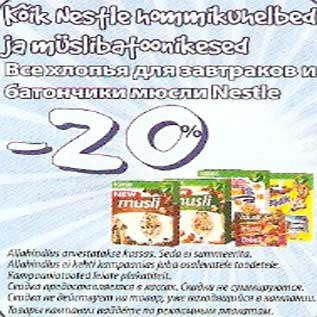 Nestle hommikuhelbed ja müslibatoonikesed -20%