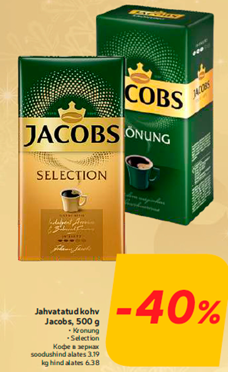 Jahvatatud kohv Jacobs, 500 g -40%
