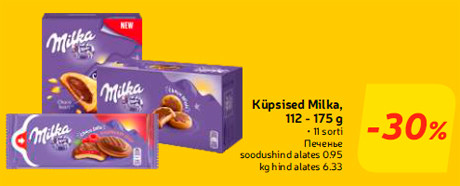 Küpsised Milka, 112 - 175 g  -30%
