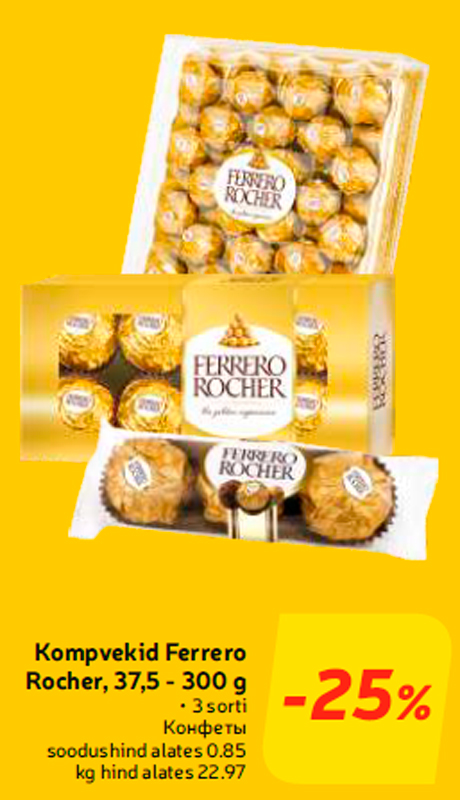 Kompvekid Ferrero Rocher, 37,5 - 300 g  -25%
