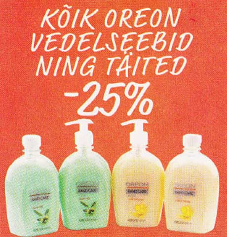 Kõik Oreon vedelseebid ning täited -25%