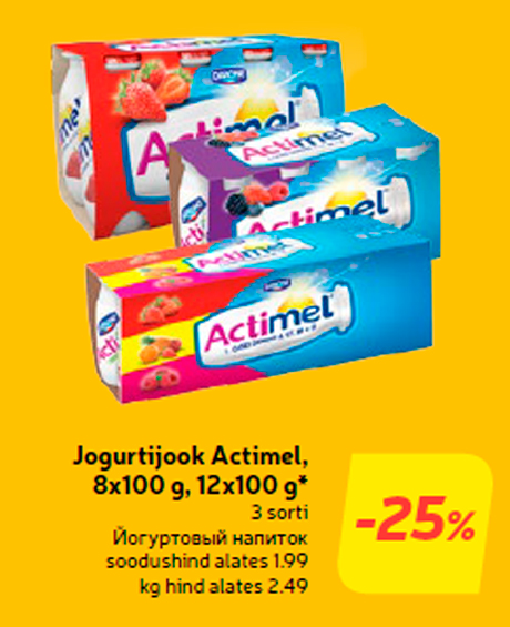 Jogurtijook Actimel, 8x100 g, 12x100 g*  -25%