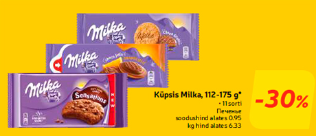 Küpsis Milka, 112-175 g* -30%