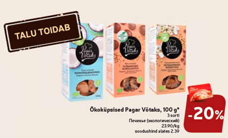 Ökoküpsised Pagar Võtaks, 100 g*  -20%