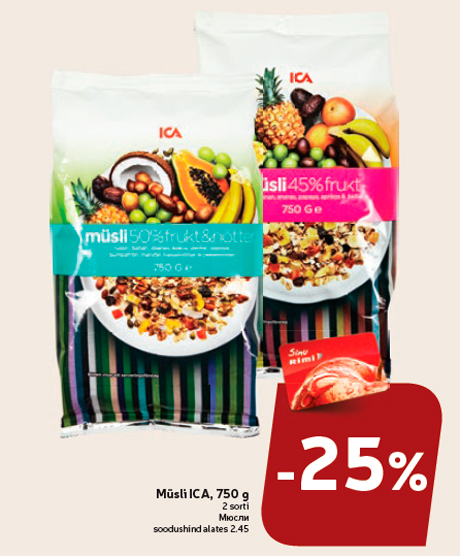 Müsli ICA, 750 g -25%