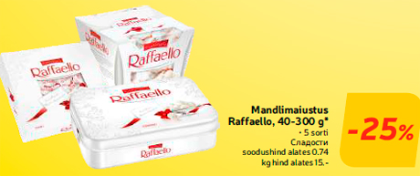 Mandlimaiustus Raffaello, 40-300 g*  -25%