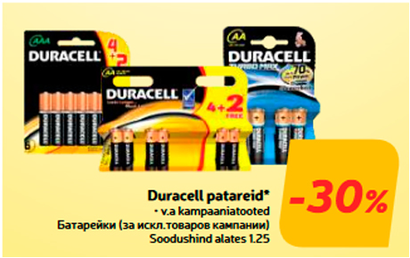 Duracell patareid*  -30%