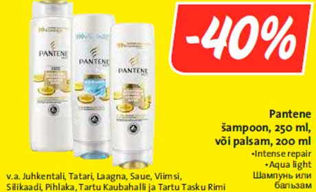 Pantene šampoon, 250 ml, või palsam, 200 ml  -40%