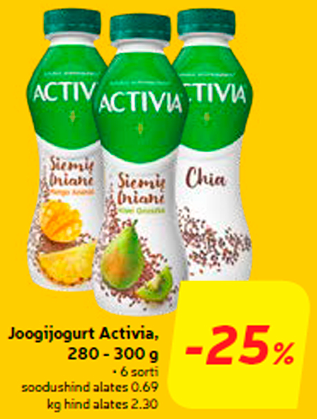 Joogijogurt Activia, 280 - 300 g -25%