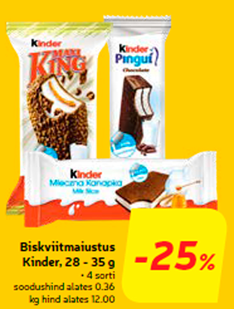 Biskviitmaiustus Kinder, 28 - 35 g  -25%