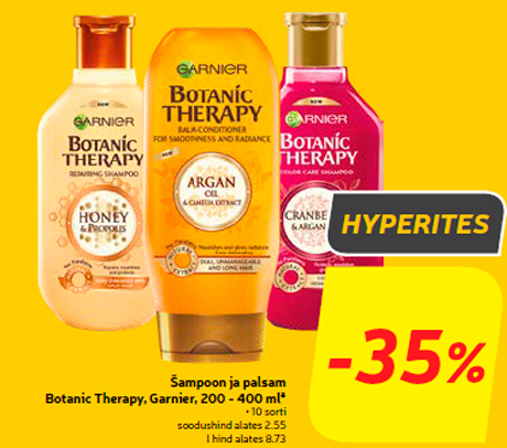 Šampoon ja palsam Botanic Therapy, Garnier, 200 - 400 ml*  -35%
