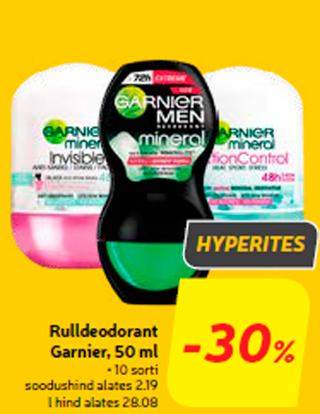 Rulldeodorant Garnier, 50 ml -30%