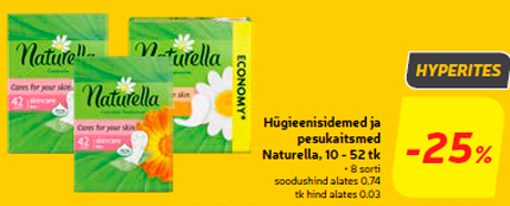 Hügieenisidemed ja pesukaitsmed Naturella, 10 - 52 tk  -25%
