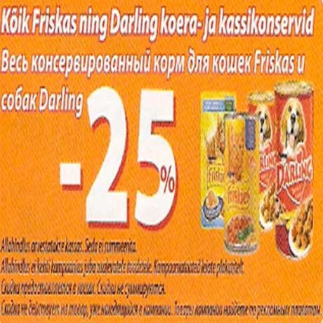 Friskas ning Darling koera-ja kassikonservid -25%