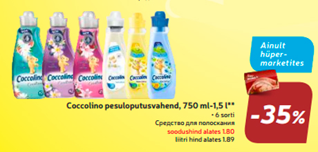 Coccolino pesuloputusvahend, 750 ml-1,5 l** -35%