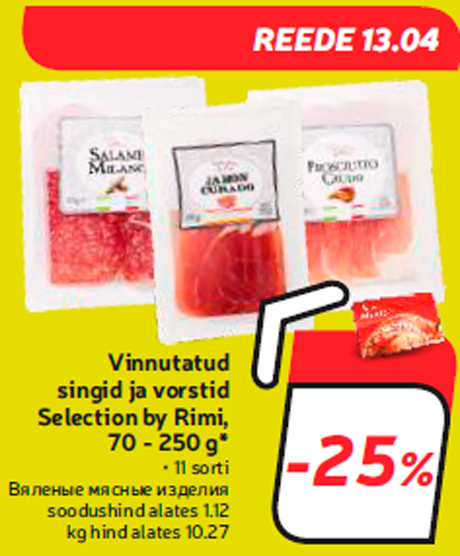 Vinnutatud singid ja vorstid Selection by Rimi, 70 - 250 g*  -25%