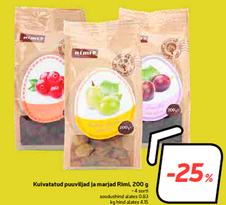 Kuivatatud puuviljad ja marjad Rimi, 200 g  -25%
