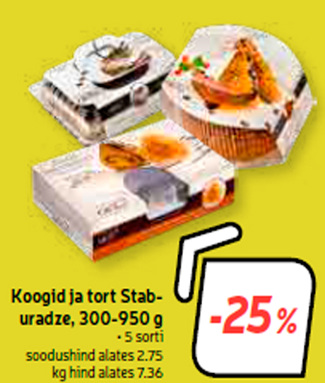 Koogid ja tort Staburadze, 300-950 g  -25%