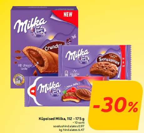 Küpsised Milka, 112 - 175 g -30%