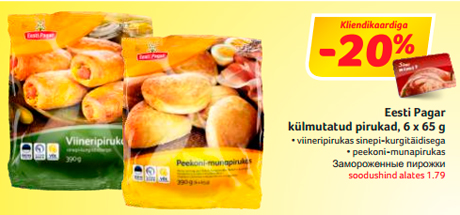 Eesti Pagar külmutatud pirukad, 6 x 65 g  -20%