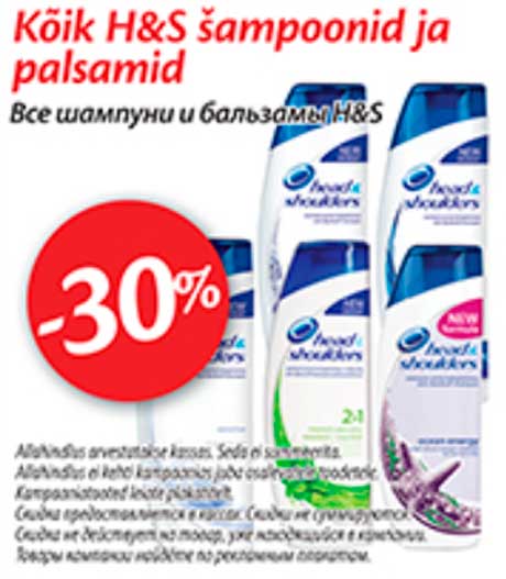 Kõik H&S šampoonid ja palsamid  -30%