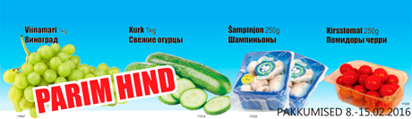 Viinamari 1kg; Kurk 1kg; Šampinjon 250g; Kirsstomat 250g  -  PARIM HIND