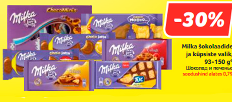 Milka šokolaadide  ja küpsiste valik, 93-150 g*  -30%