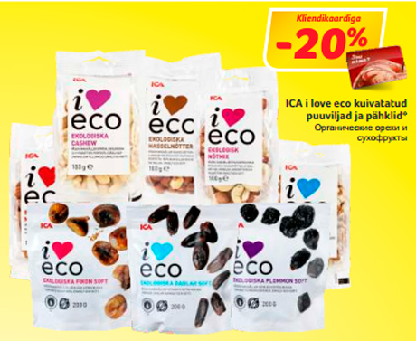 ICA i love eco kuivatatud puuviljad ja pähklid* -20%