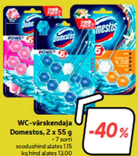 WC-värskendaja Domestos, 2 x 55 g -40%