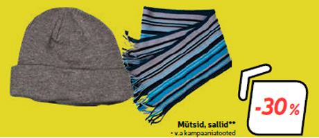 Mütsid, sallid** -30%