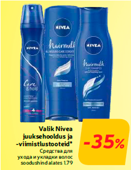 Valik Nivea juuksehooldus ja -viimistlustooteid*  -35%