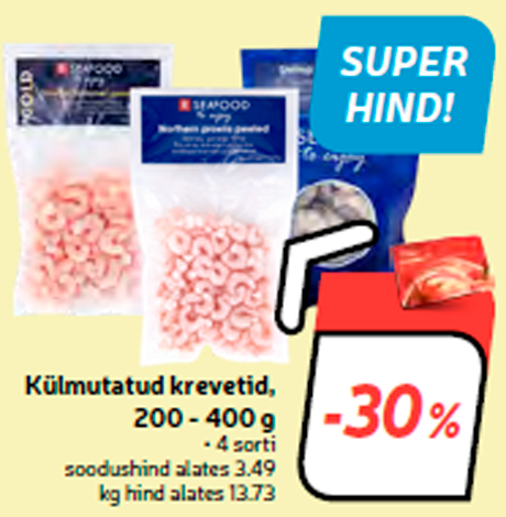 Külmutatud krevetid, 200 - 400 g -30%