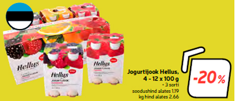 Jogurtijook Hellus, 4 - 12 x 100 g  -20%
